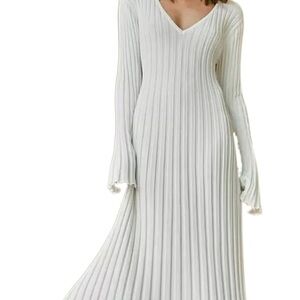 Cream Ribbed Sweater Dress
